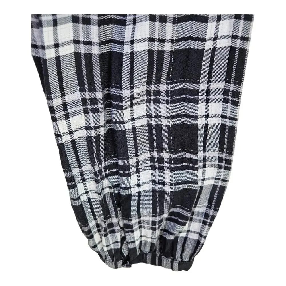 J CREW Women's Plus 3X Tunic Blouse 1/2 Buttons Smocked Plaid Black White 54